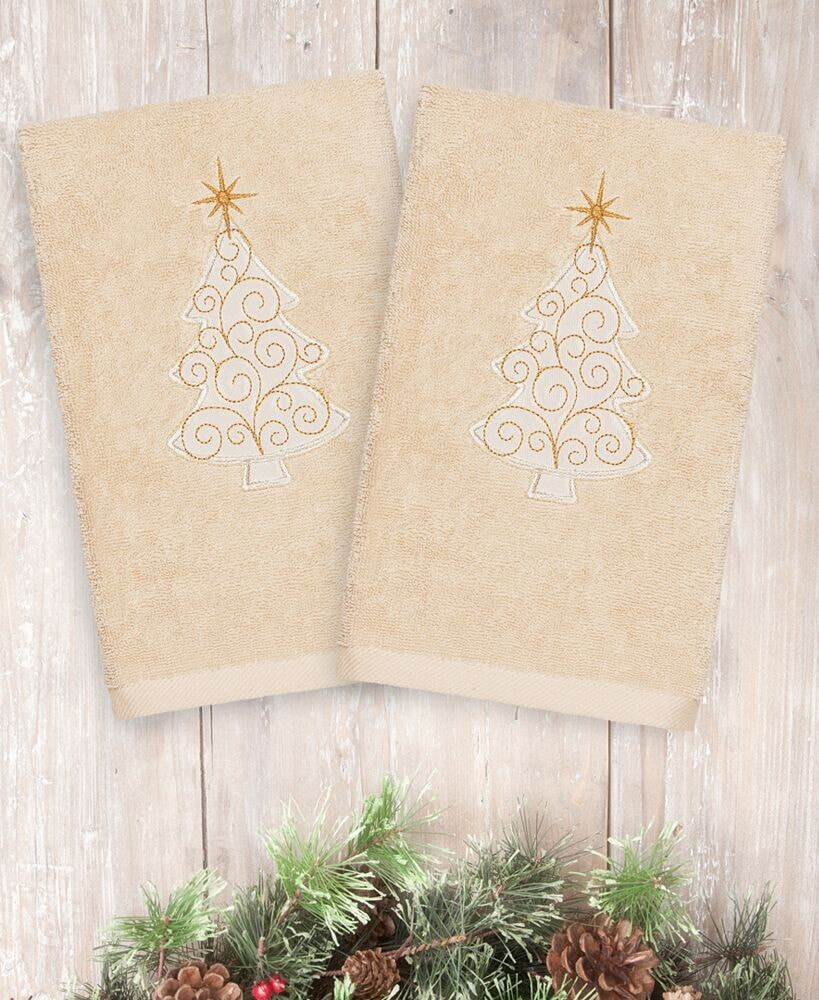 Linum Home christmas Tree Scroll 100% Turkish Cotton 2-Pc. Hand Towel Set