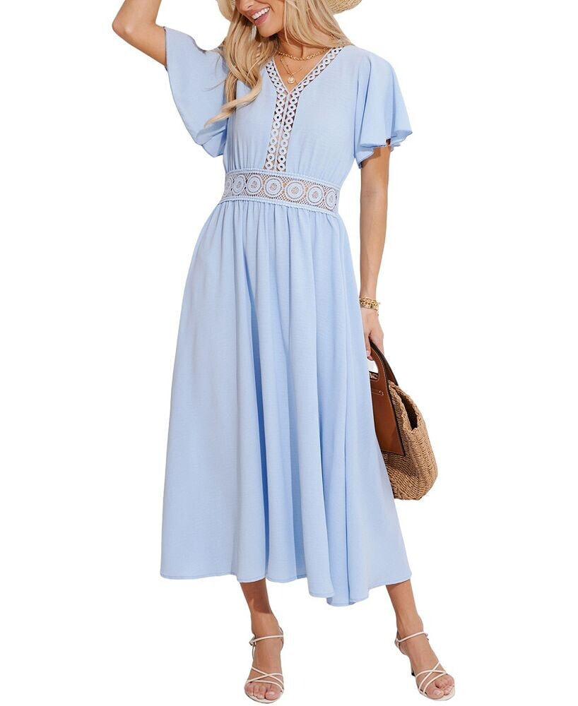 CUPSHE women's V-Neck Flutter Sleeve Midi Beach Dress