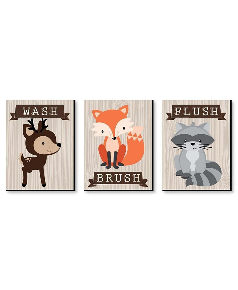 Big Dot of Happiness woodland Creatures - Wall Art - 7.5 x 10 in - Set of 3 Signs - Wash Brush Flush