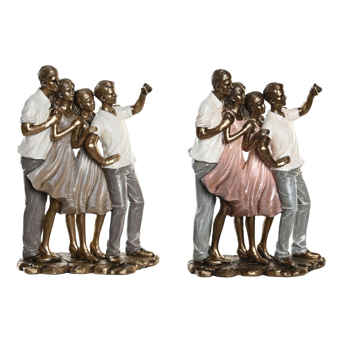 Decorative Figure DKD Home Decor 18 x 10 x 25 cm Pink Golden White Family (2 Units)