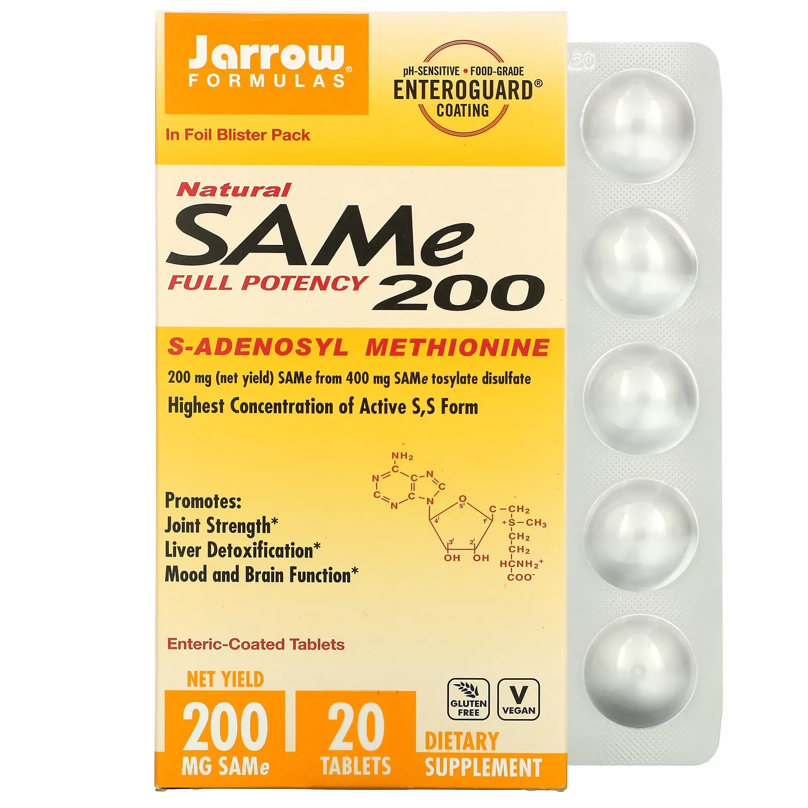 Jarrow Formulas, SAMe (дисульфат тозилат), 400 мг, 60 таблеток, покрытых кишечнорастворимой оболочкой