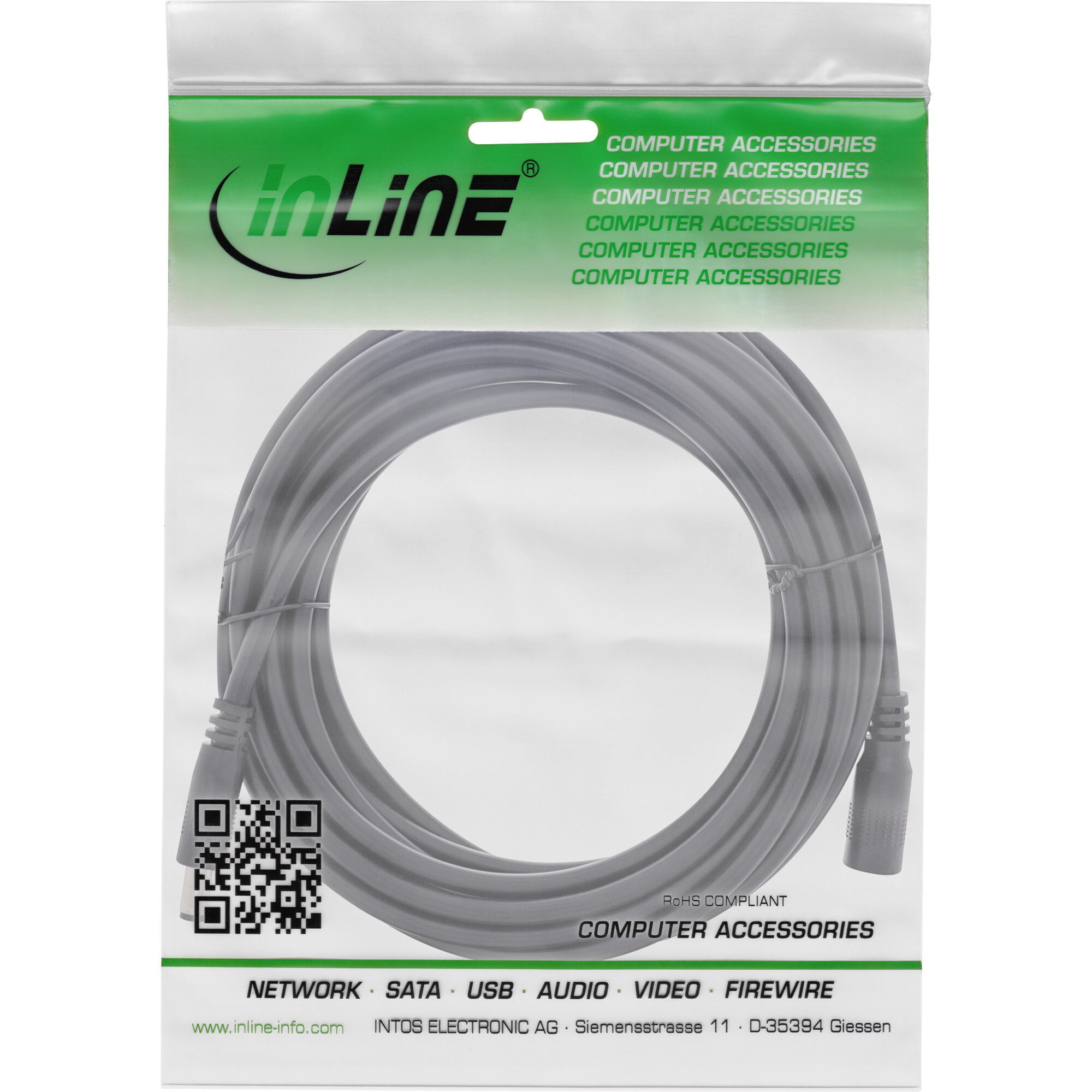 InLine DC extension cable - DC male/female 5.5x2.5mm - AWG 18 - black 3m - 3 m - 5.5 x 2.5 mm - 5.5 x 2.5 mm - 12 V - 11.6 A