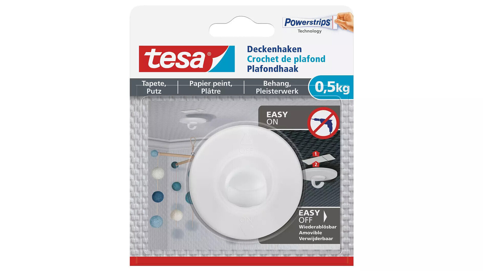 Tesa 77781-00000-00 - Indoor - Universal hook - White - Plastic - Adhesive strip - 0.5 kg