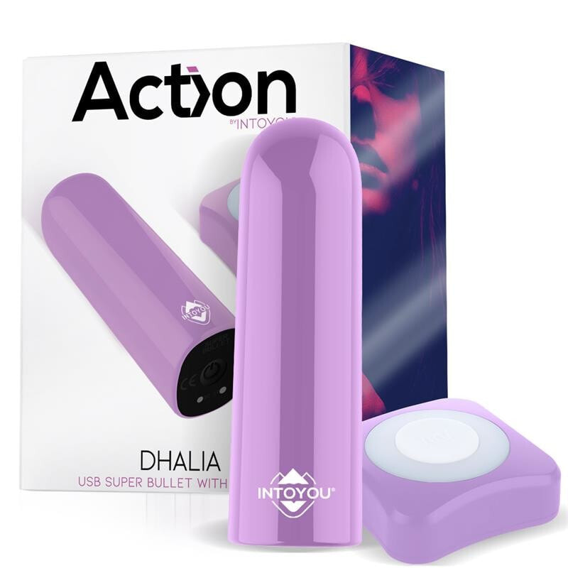 Виброяйцо или вибропуля Action Dhalia Súper Vibrating Bullet with Remote Control High-powered USB Purple