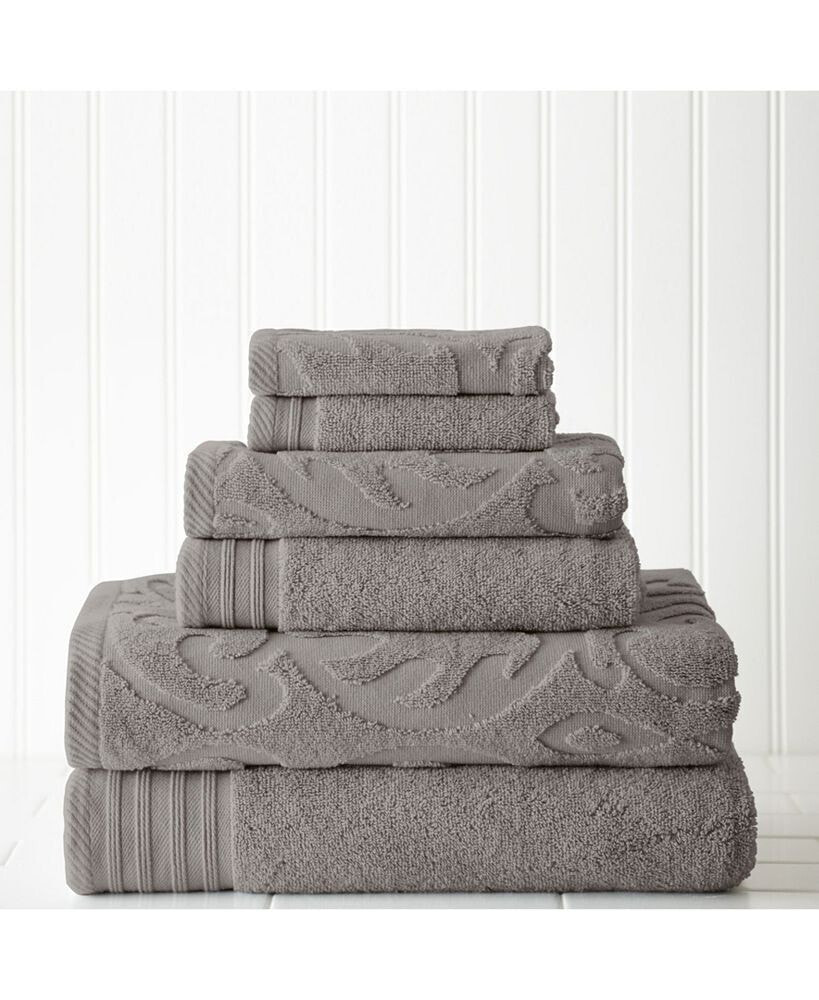 Modern Threads 6-Pc. Jacquard/Solid Medallion Swirl Towel Set