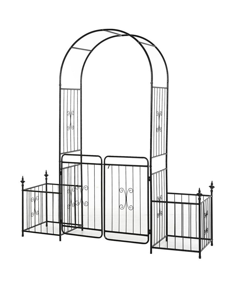 Outsunny decorative Steel Backyard Gate & Trellis w/ 2 Door Design & Scrollwork