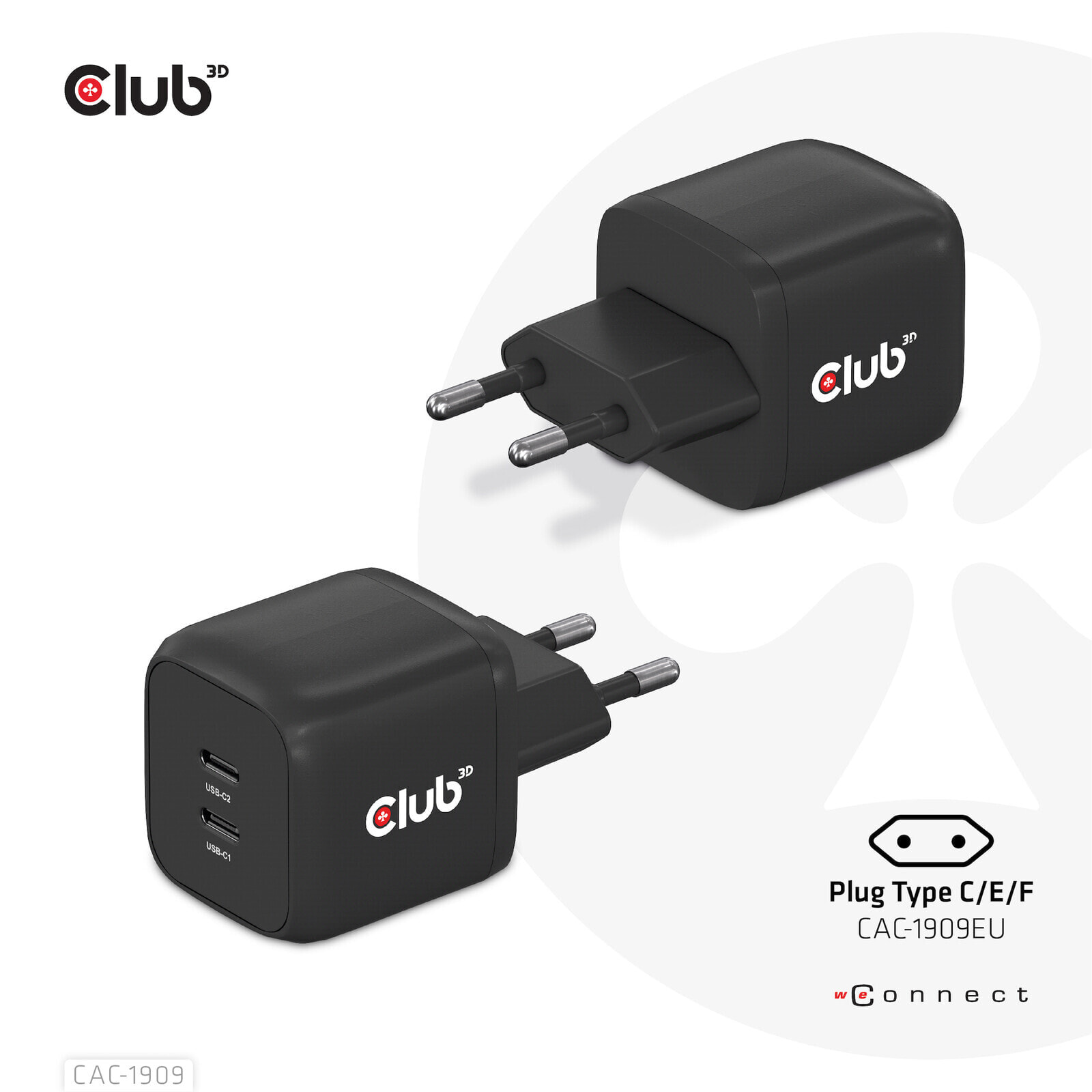 CLUB3D CAC-1909EU зарядное устройство для мобильных устройств Мобильный телефон, Ноутбук, Смартфон Черный Кабель переменного тока Для помещений