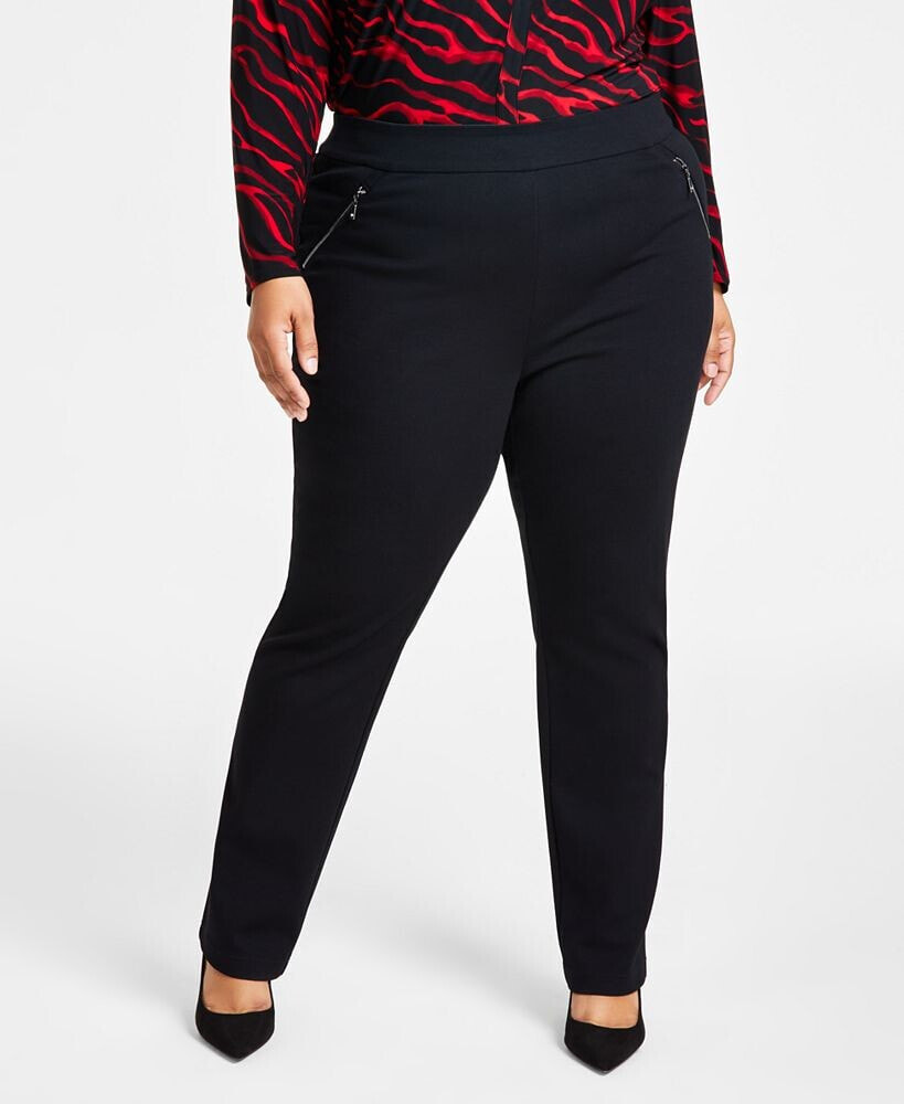 I.N.C. International Concepts plus Size High Rise Pull-On Straight-Leg Pants, Created for Macy's