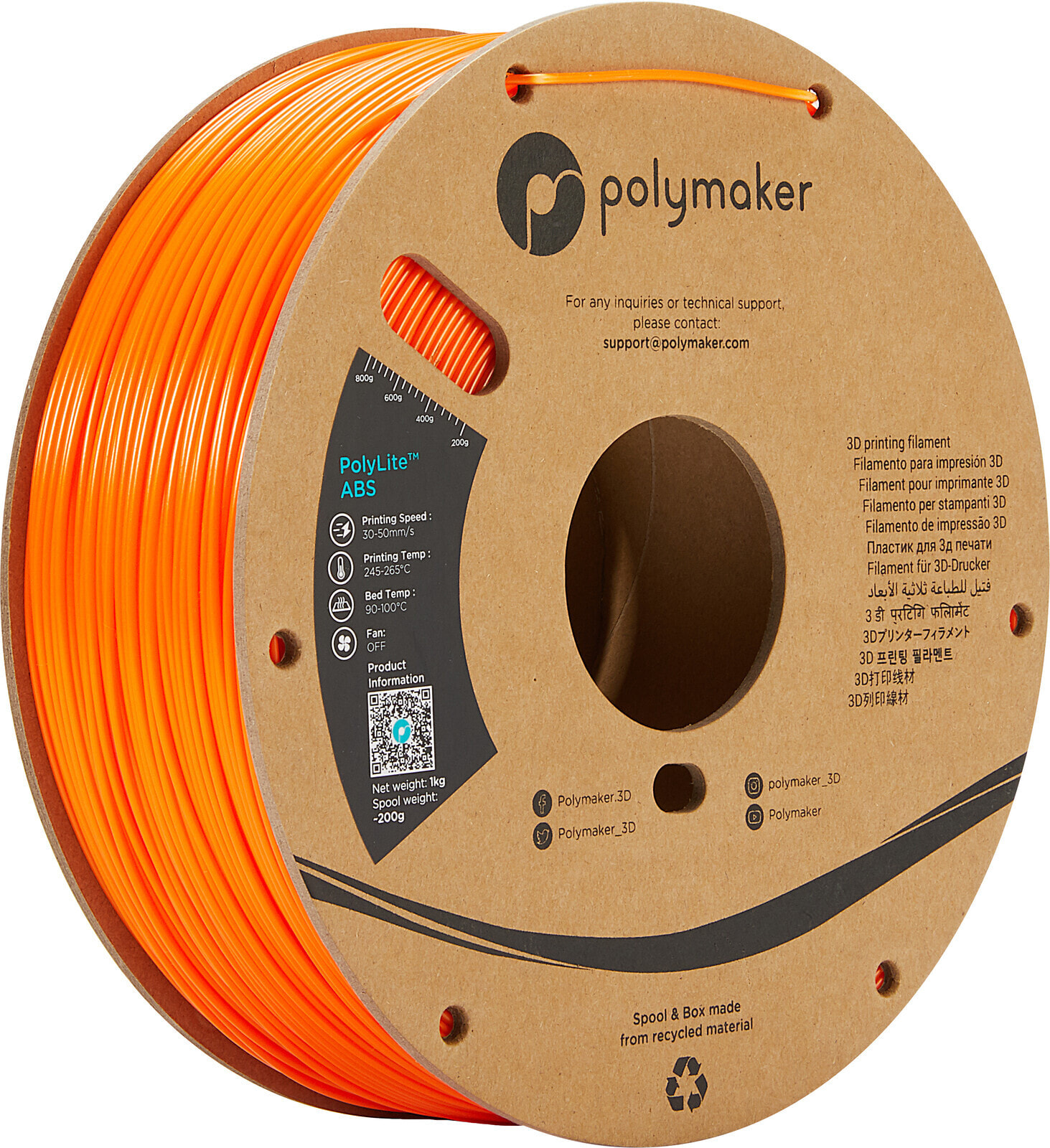 Polymaker E01009 - Filament - PolyLite ABS 1.75 mm - 1 kg - orange