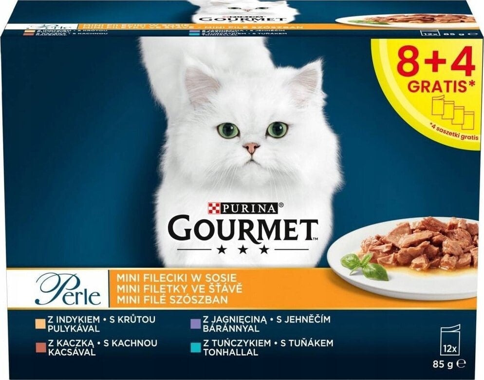 Purina PURINA Gourmet Perle Kaczka, indyk, jagnięcina, tuńczyk - mokra karma dla kota - 12x85 g