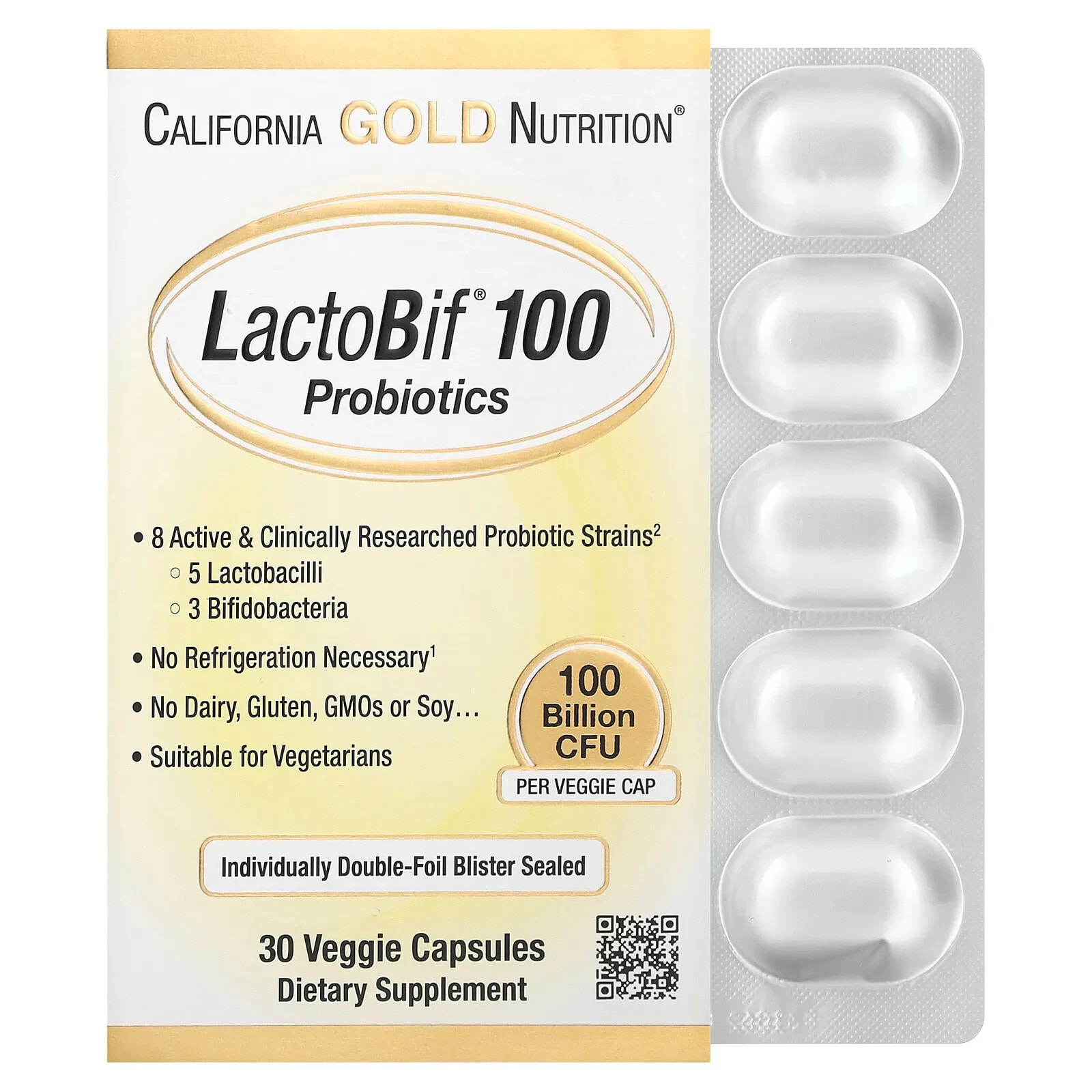 LactoBif® 100 Probiotics, 100 Billion CFU, 30 Veggie Capsules