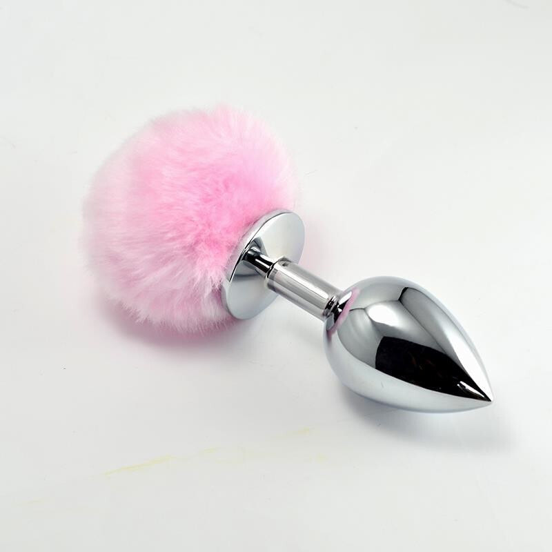 Плаг или анальная пробка LOVETOY Metal Butt Plug with Pink Pompon Size L