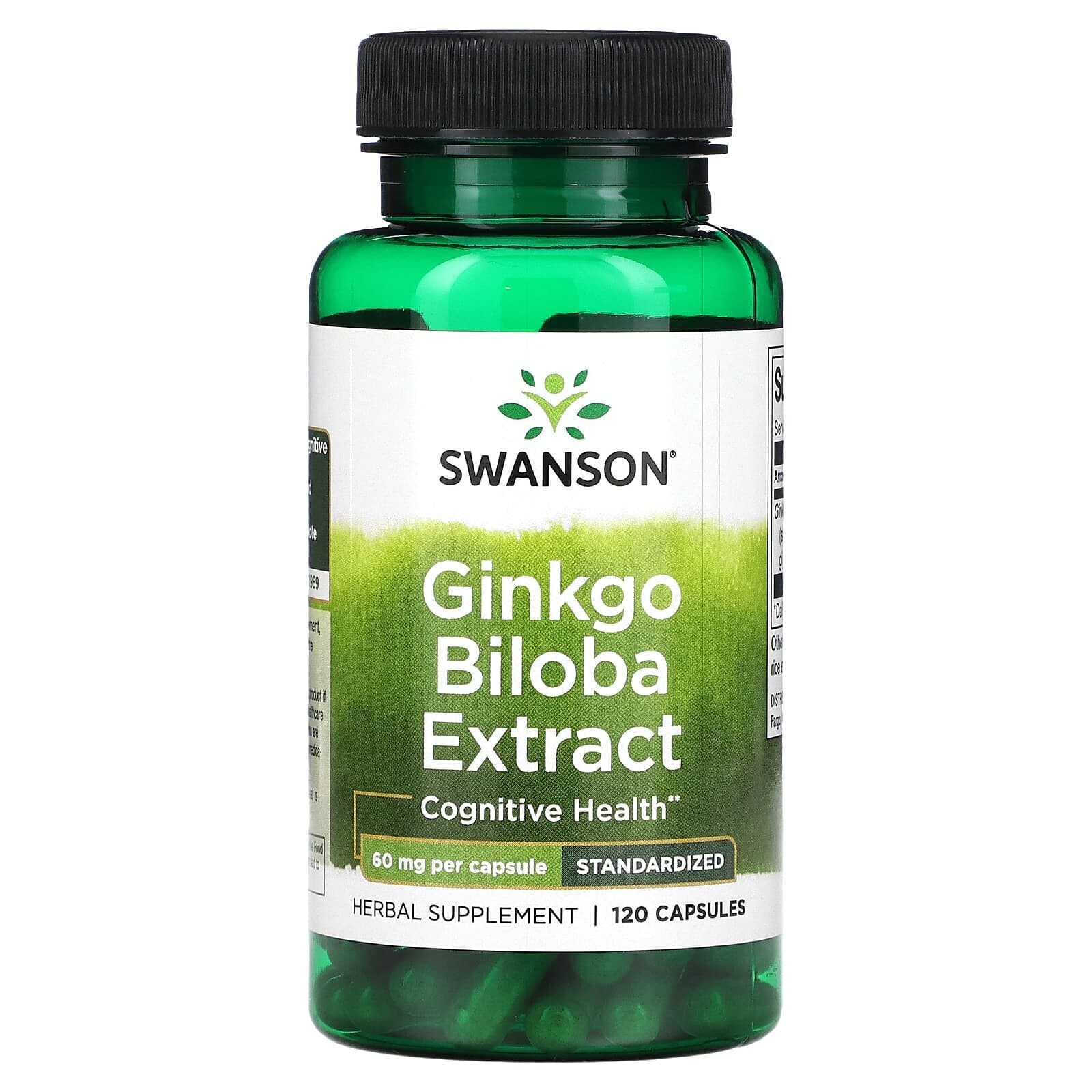 Ginkgo Biloba Extract, Standardized, 60 mg, 30 Capsules