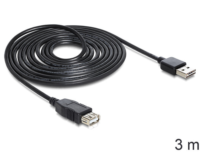 DeLOCK EASY-USB 2.0-A - USB 2.0-A, 3m USB кабель USB A Черный 83372