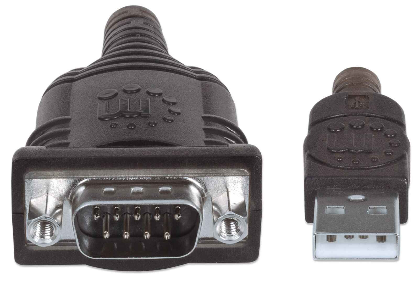 Manhattan 205153 кабельный разъем/переходник USB A Serial/COM/RS232/DB9 Черный, Прозрачный