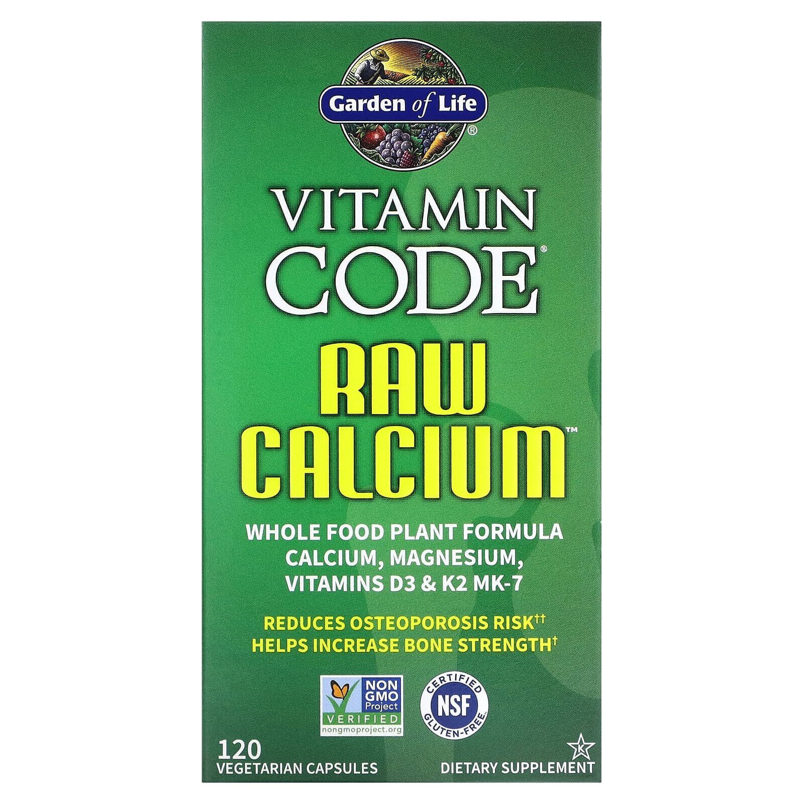 Garden of Life, Vitamin Code, RAW Calcium, необработанный кальций, 60 вегетарианских капсул