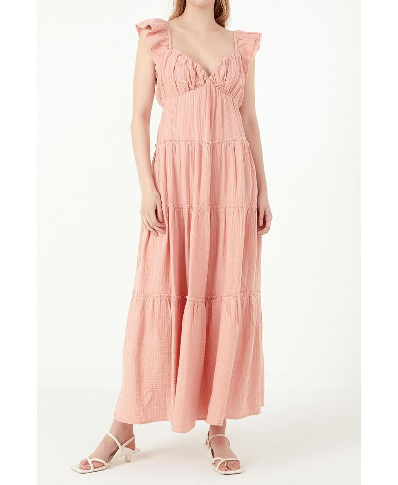 Free the Roses women's Maxi Sweetheart Dress With Raw Edge Details