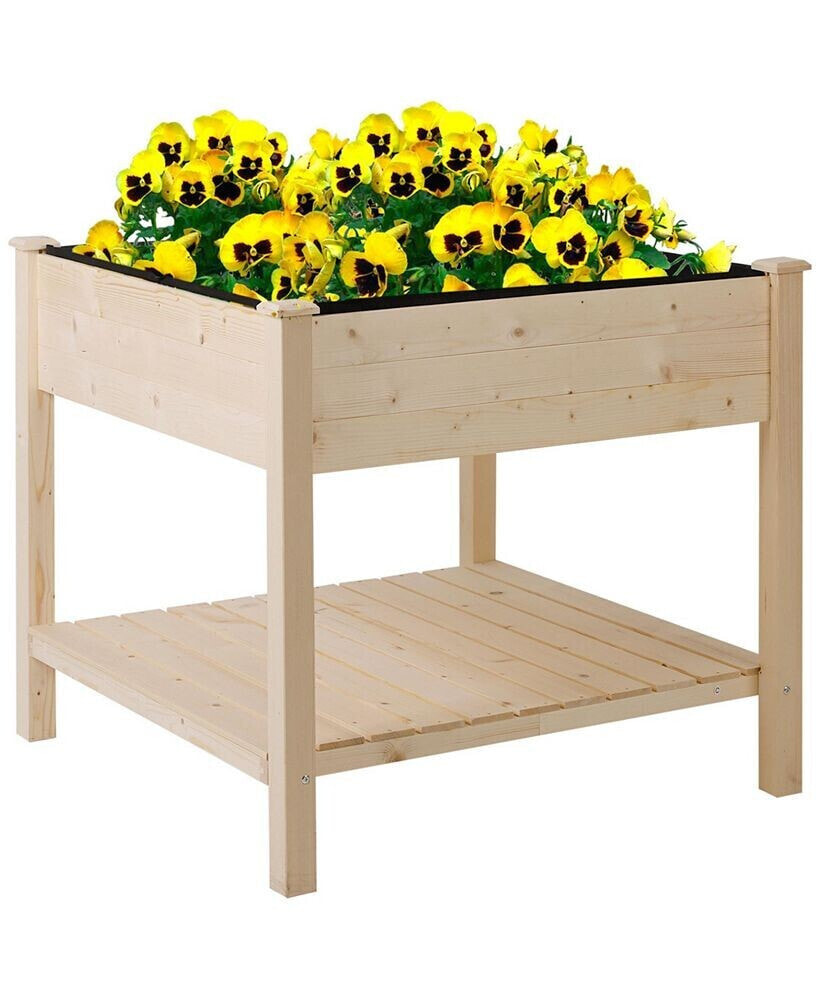 Outsunny raised Garden Bed with Storage Shelf, Elevated Wooden Planter Stand