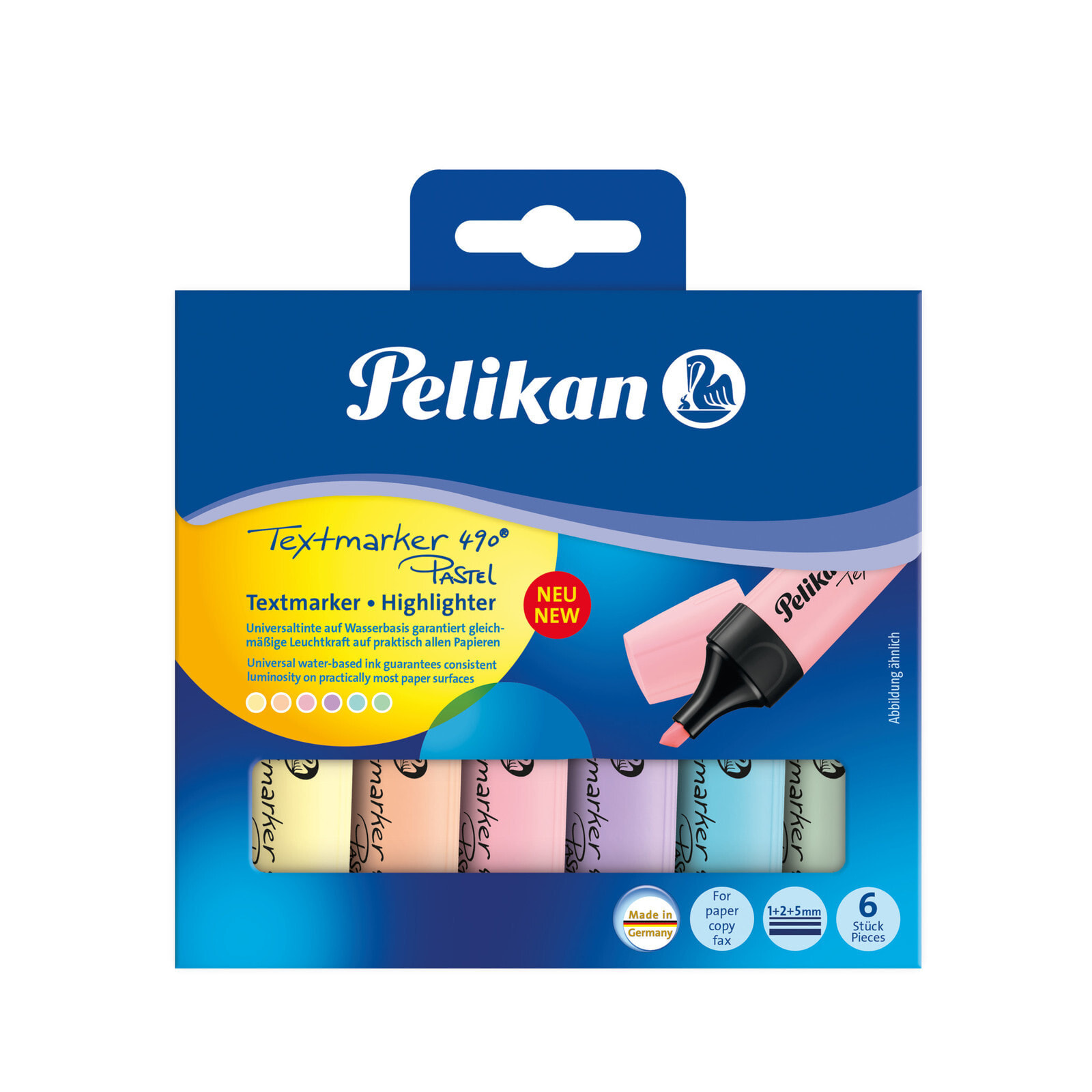Pelikan 817325 маркер 6 шт Синий, Зеленый, Оранжевый, Розовый, Желтый Скошенный наконечник