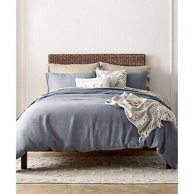 Blue Loom 3pc Full/Queen Vivie Solid Stone Washed Duvet Cover Bedding Set Denim