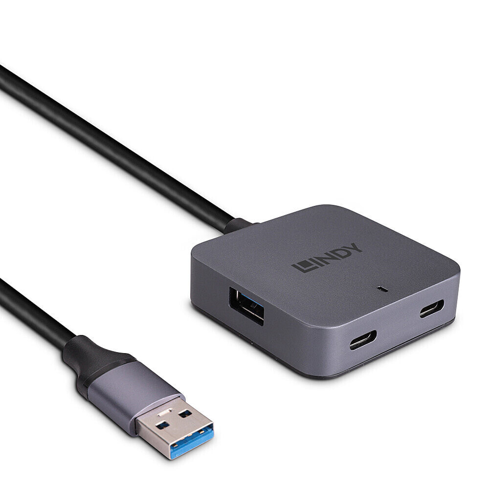 Lindy 43388 хаб-разветвитель USB 3.2 Gen 1 (3.1 Gen 1) Type-A 5000 Мбит/с Черный, Серый
