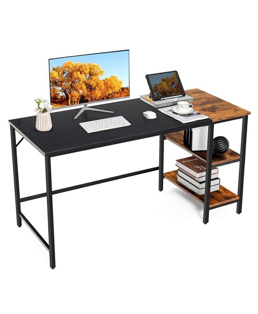 Costway 55'' Computer Desk Writing Workstation Study Table Home Office with Bookshelf