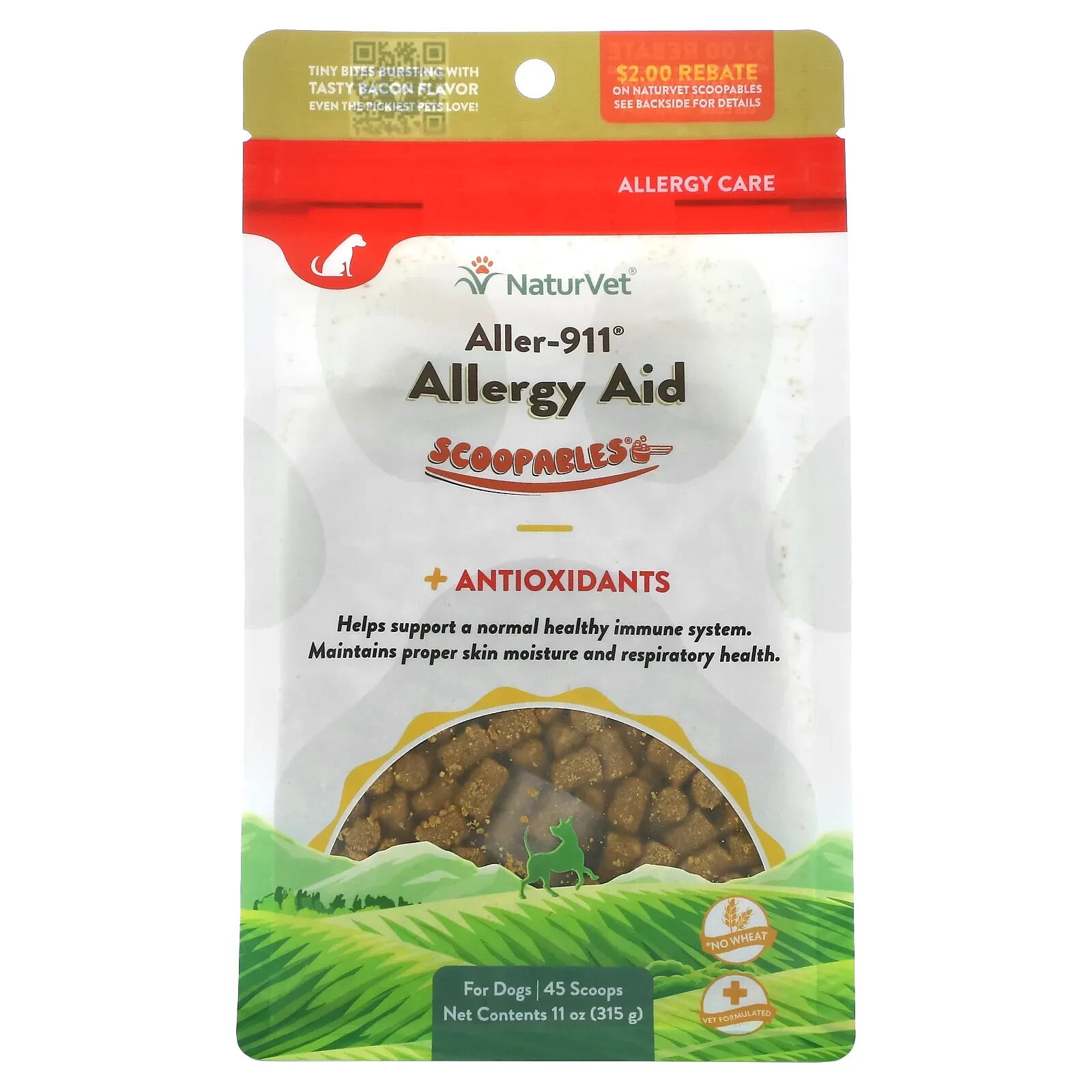 NaturVet, Scoopables, средство от аллергии Aller-911 с антиоксидантами, для собак, бекон, 315 г (11 унций)