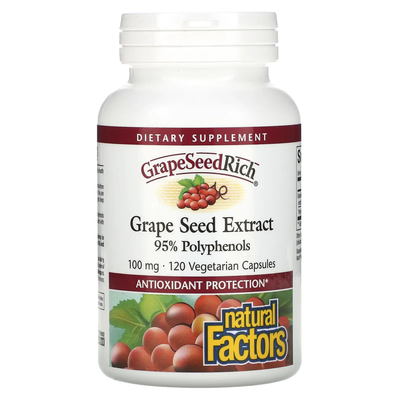 Natural Factors, GrapeSeedRich, экстракт виноградных косточек, 100 мг, 90 вегетарианских капсул
