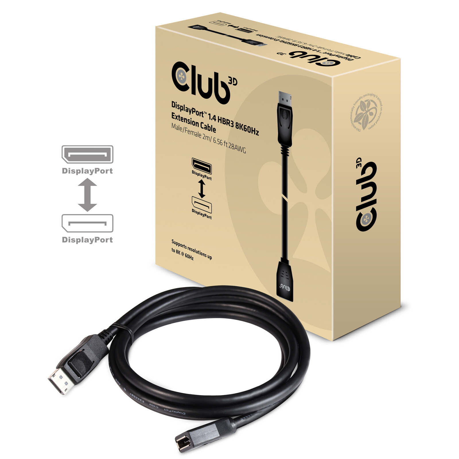 CLUB3D CAC-1022 видео кабель адаптер 2 m Displayport 1.4 Черный