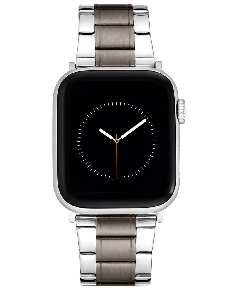WITHit men's Silver-Tone Polished and Black Brushed Stainless Steel Link Band with Lugs for 42mm, 44mm, 45mm, Ultra 49mm Apple Watch