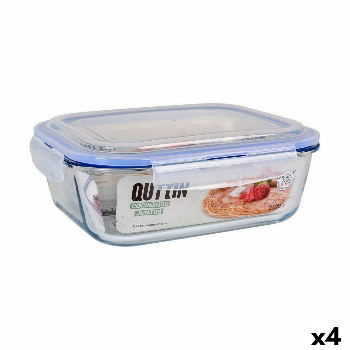 Hermetic Lunch Box Quttin Rectangular 2,4 L (4 Units)