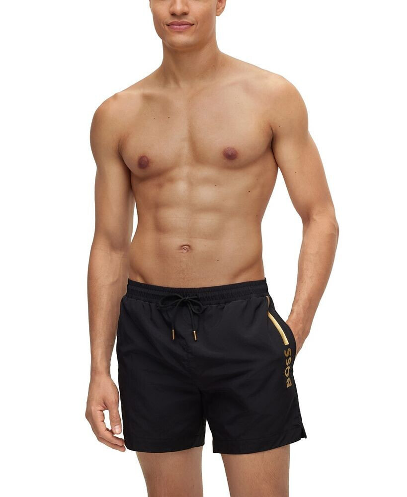 Hugo Boss men's Metallic Logo Quick-Drying Swim Shorts