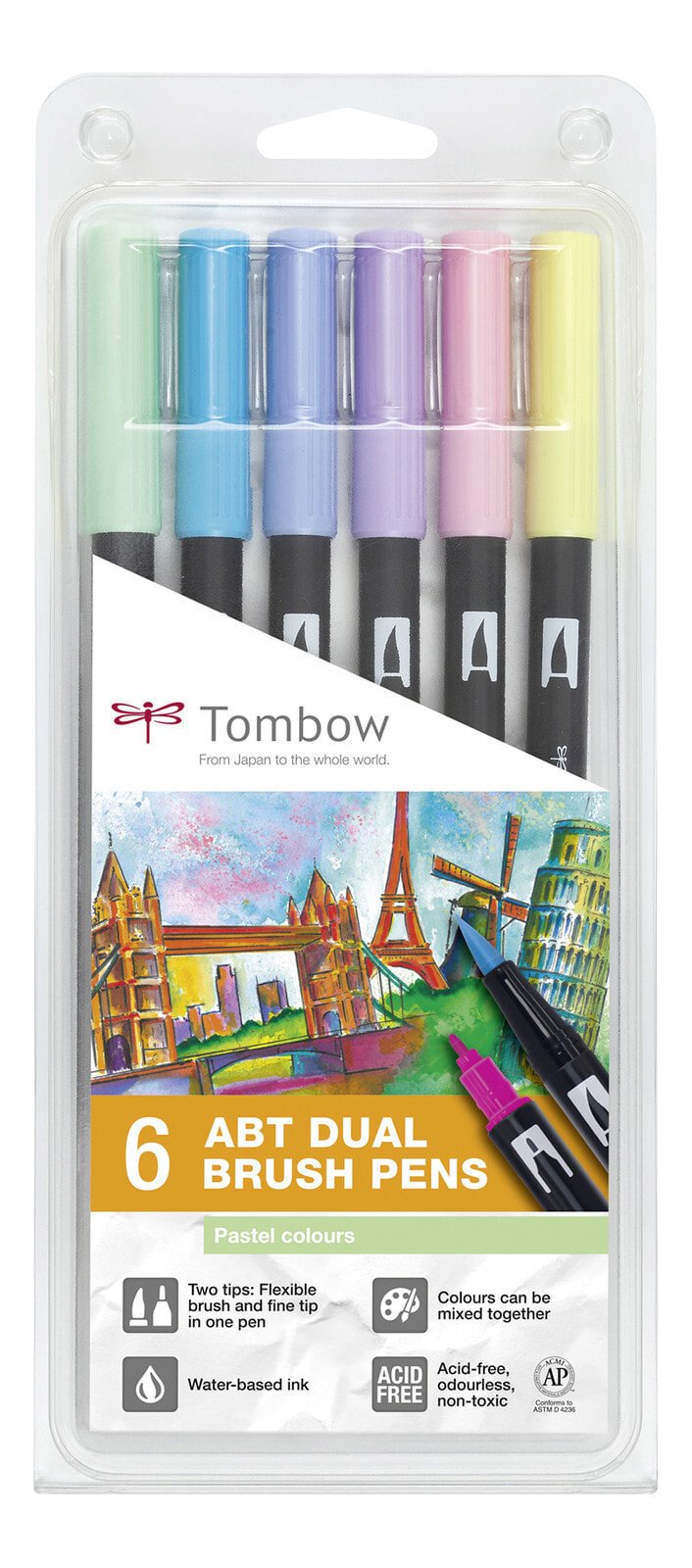 Tombow ABT-6P-2 фломастер Fine Синий, Мята, Розовый, Пурпурный, Желтый 6 шт