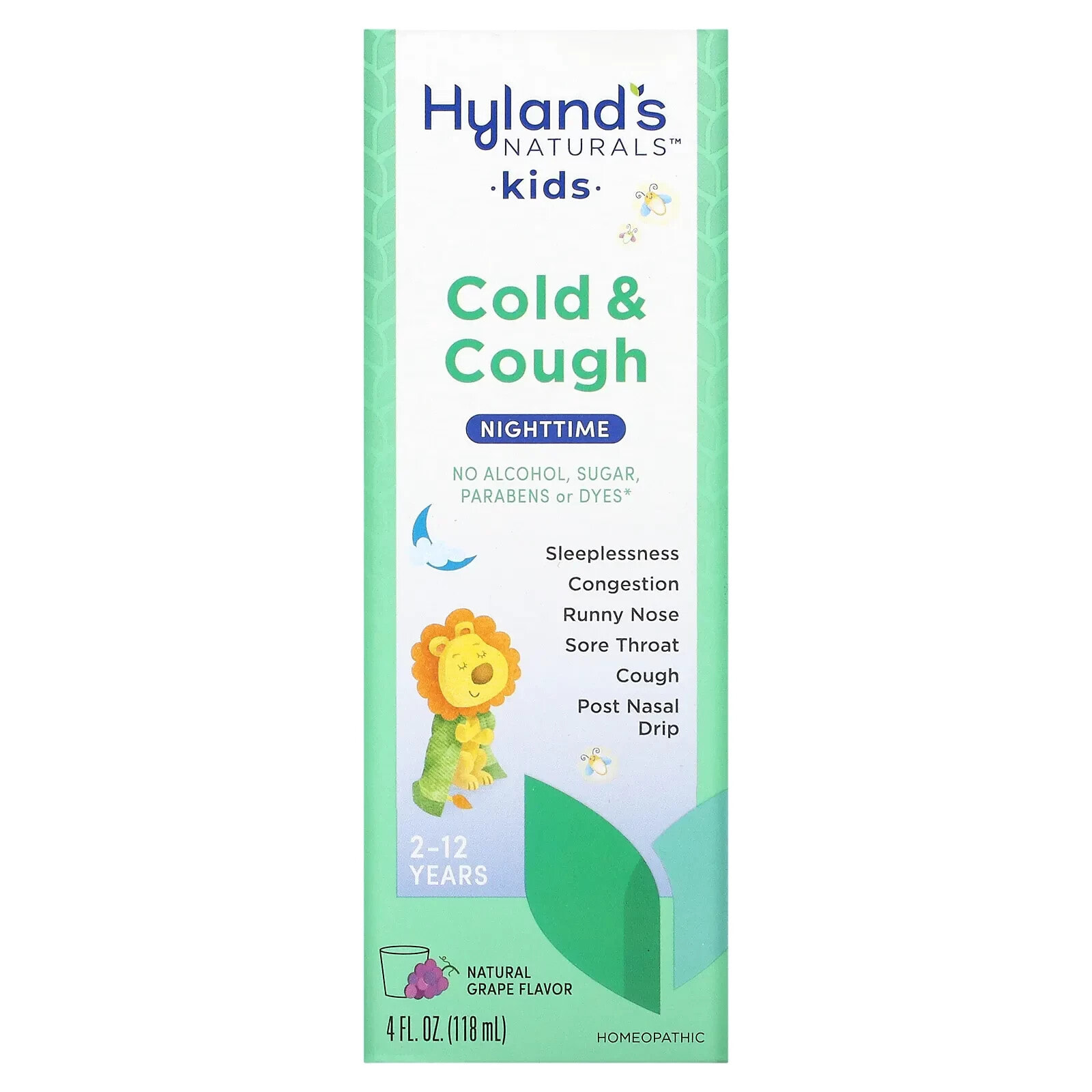 Kids, Cold & Cough Nighttime, Ages 2-12, Natural Grape , 4 fl oz (118 ml)