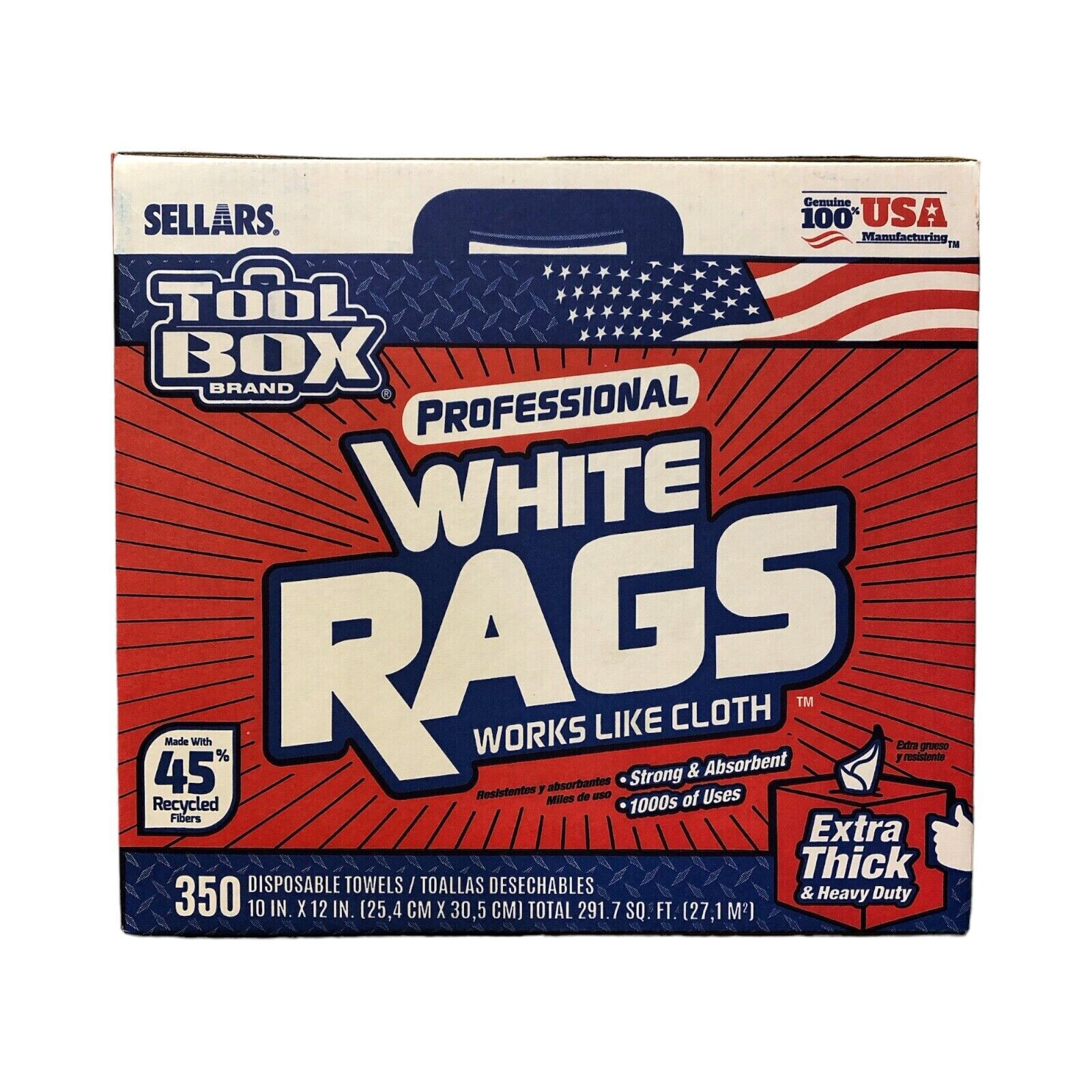 Sellars ToolBox Brand Professional White Rags - 350ct. Disposable Towels