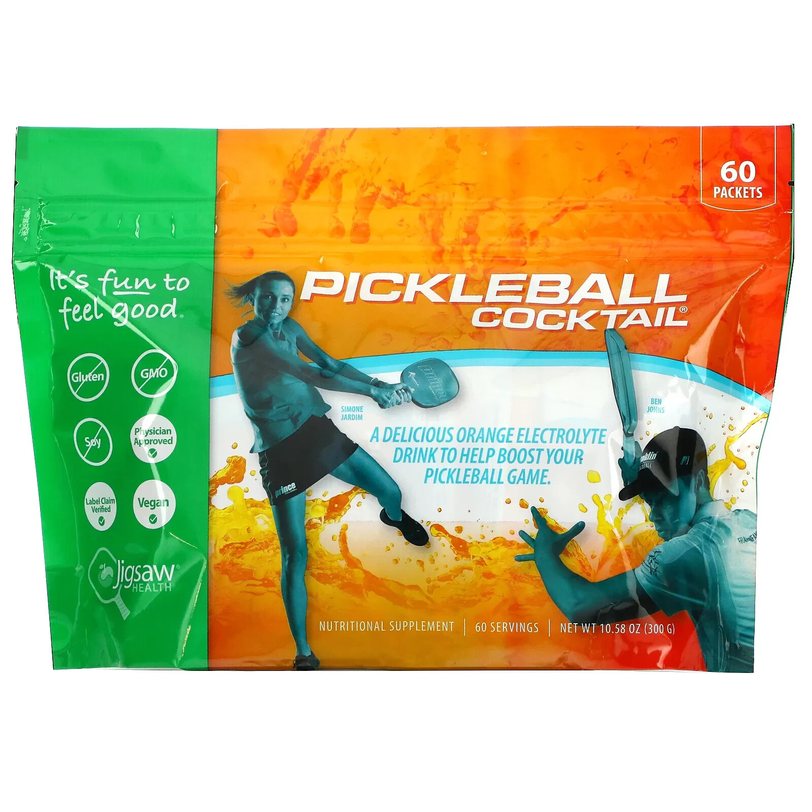 Pickleball Cocktail, Orange Electrolyte Drink, 60 Packets, 10.58 oz (300 g)