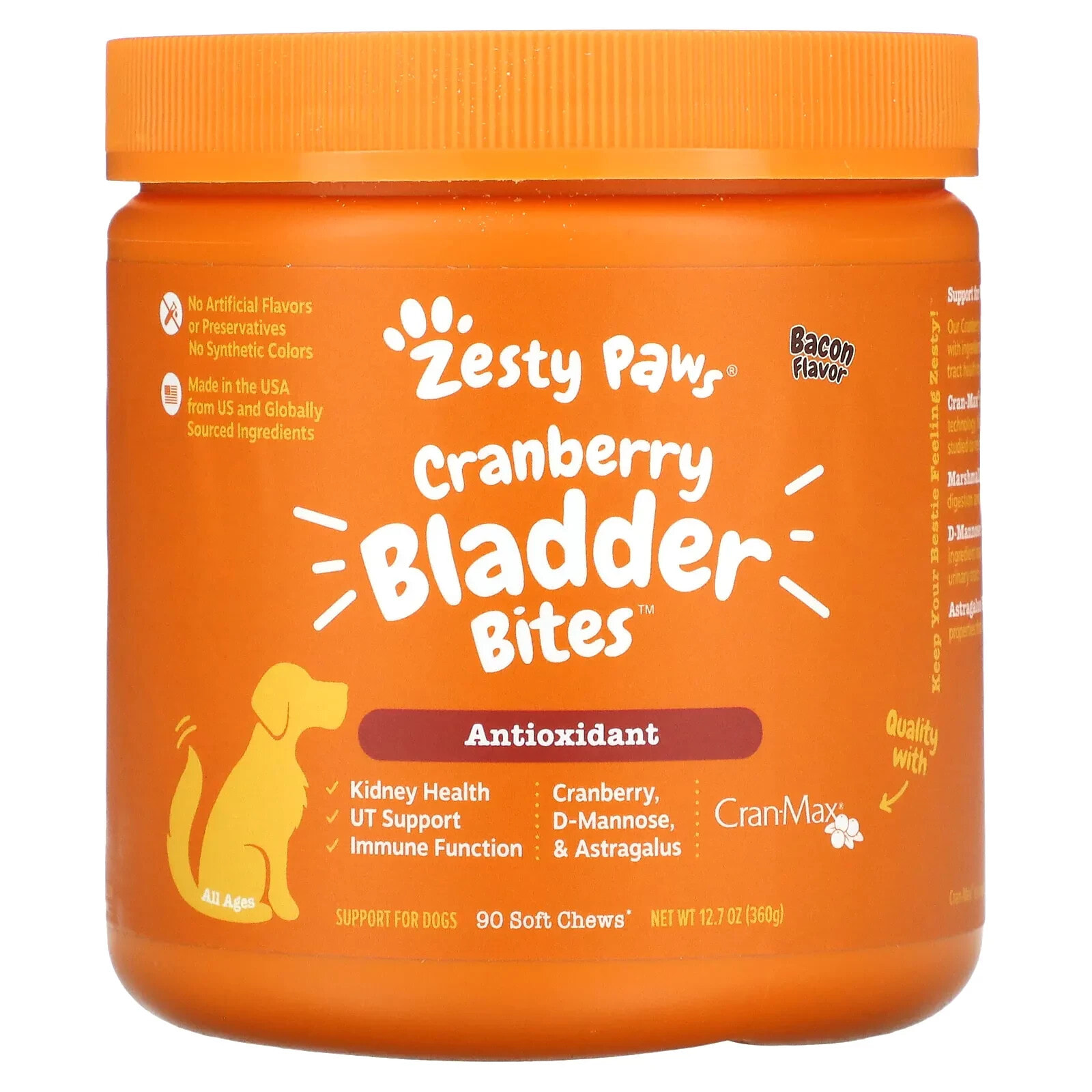 Zesty Paws, Cranberry Bladder Bites for Dogs, Antioxidant, All Ages, Chicken, 90 Soft Chews, 12.7 oz (360 g)