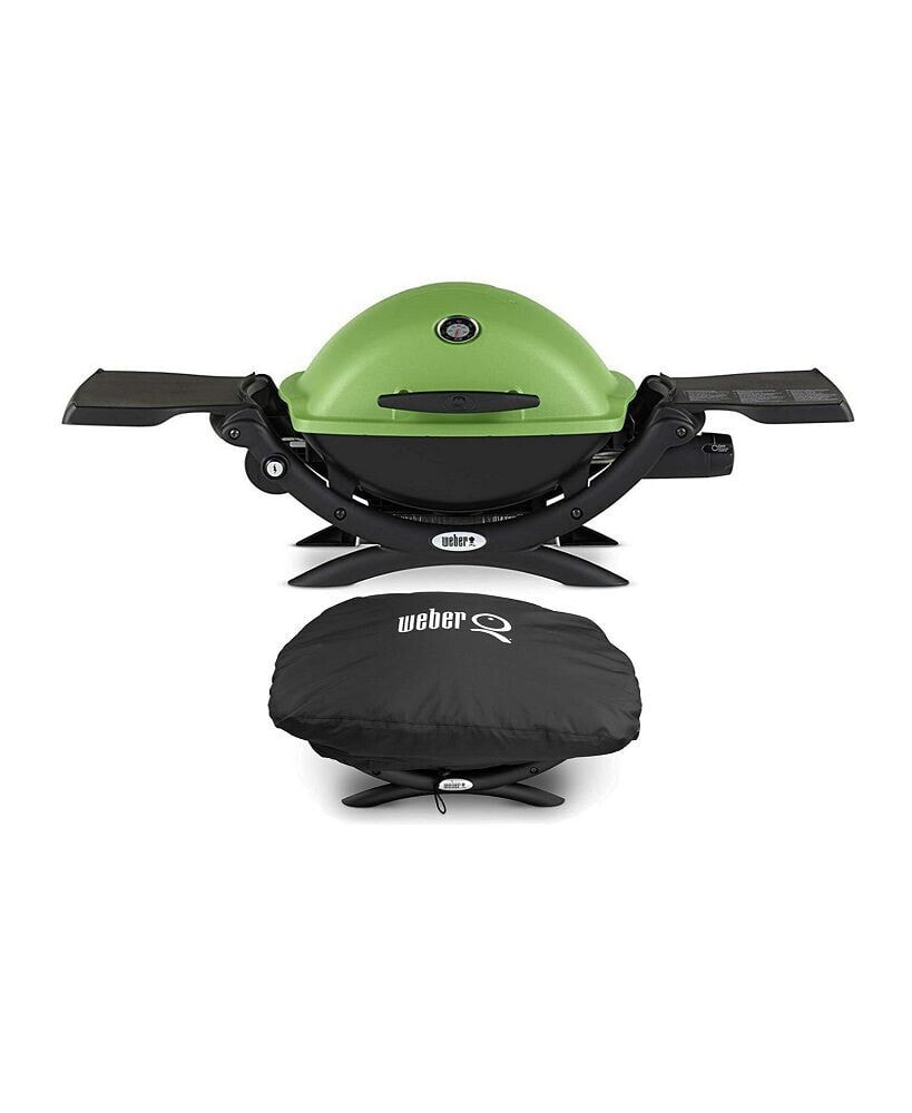 Weber q 1200 Liquid Propane Grill (Green) With Grill Cover