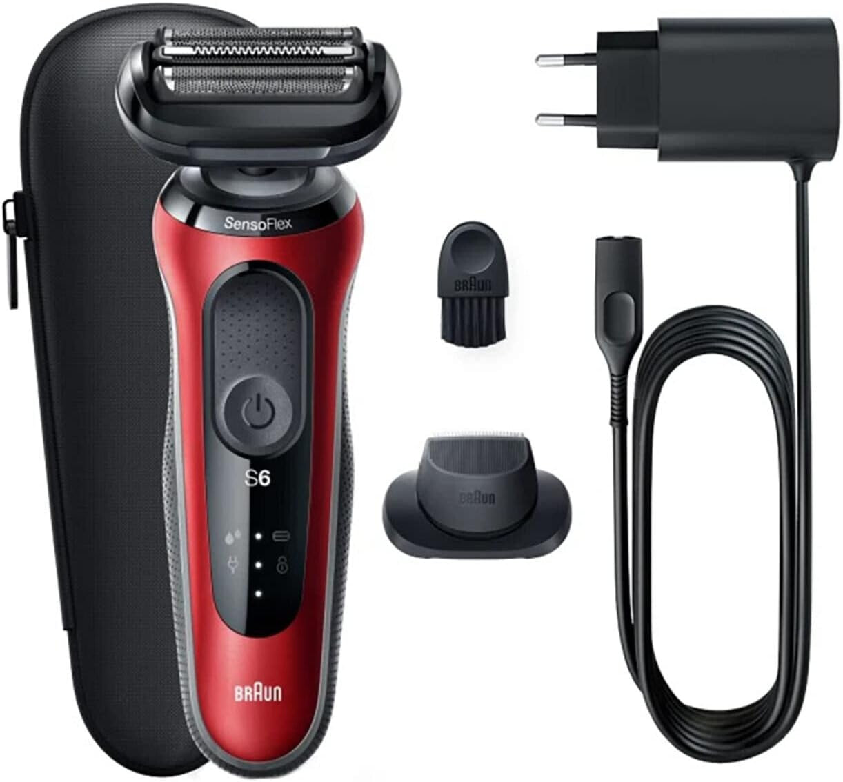 Braun Series 6 61-R1200S Wet & Dry Electric Shaver + Case and Precision Trimmer Red
