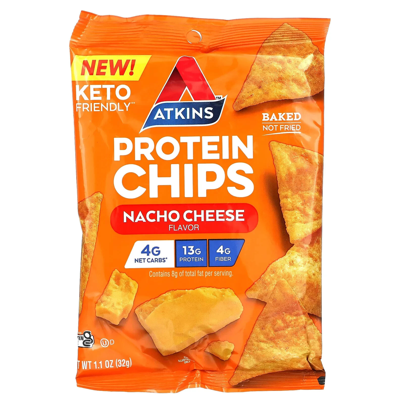 Atkins, Протеиновые чипсы, ранчо, 8 пакетиков по 32 г (1,1 унции)