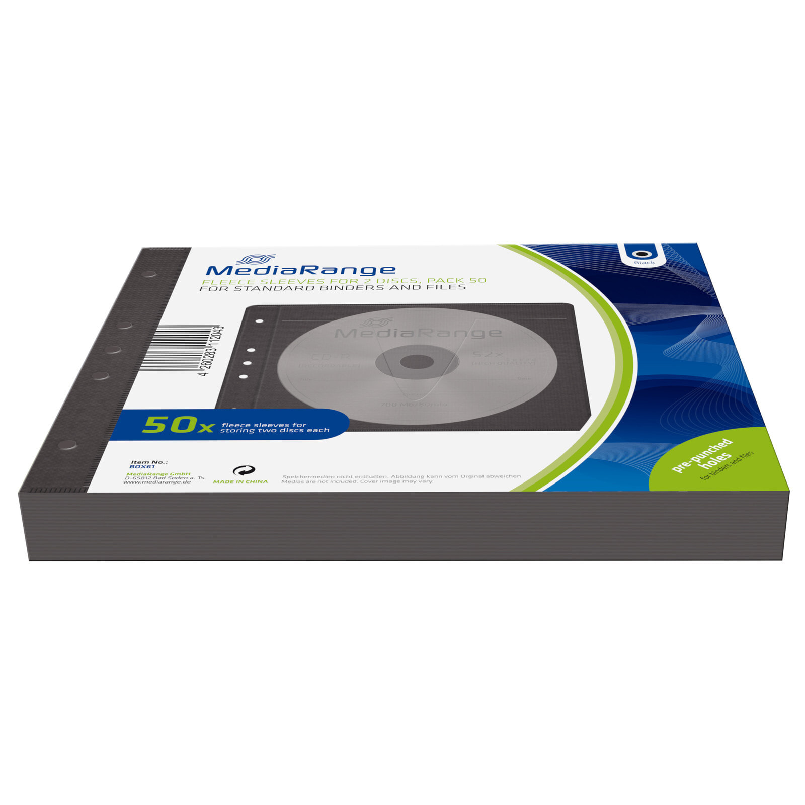 MediaRange BOX61 чехлы для оптических дисков чехол-конверт 1 диск (ов) Черный