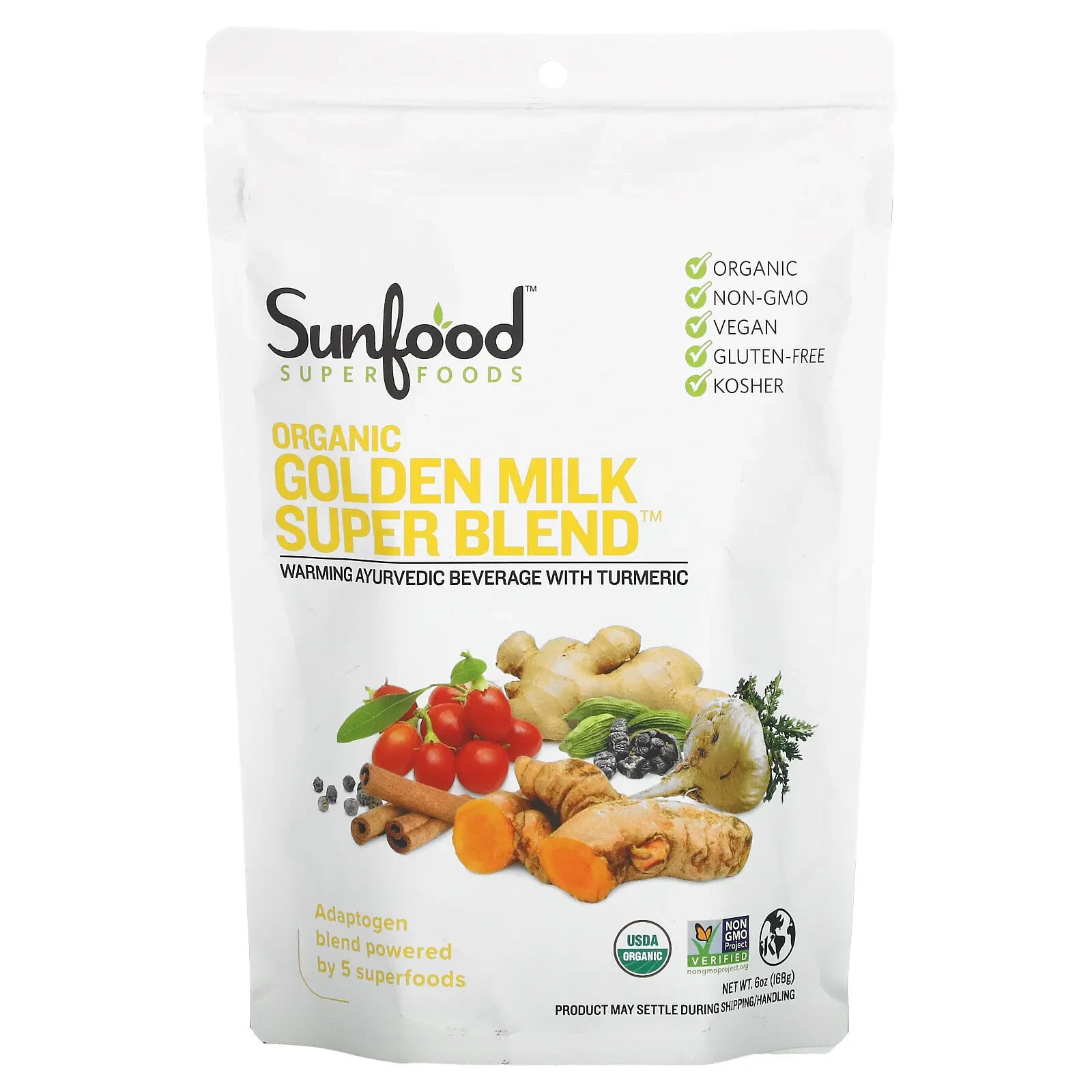 Санфуд, Органическая порошковая смесь Golden Milk Super Blend, 6 унций (168 г)