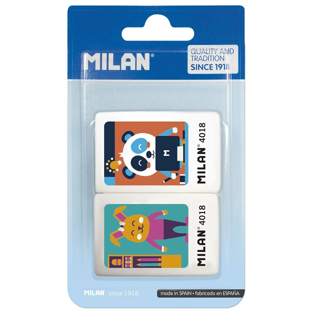 MILAN Blister Pack 2 Synthetic Rubber Erasers