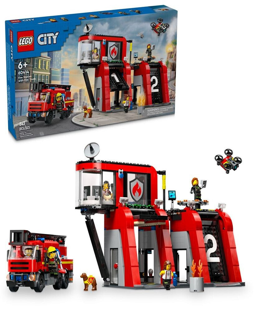 LEGO® city Fire Station with Fire Truck Pretend Play Toy 60414, 843 Pieces