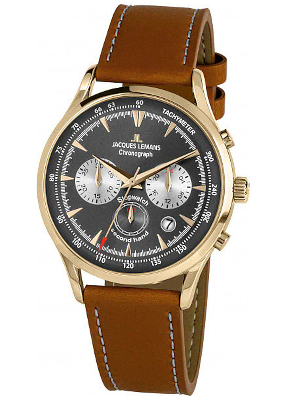 Мужские наручные часы с коричневым кожаным ремешком Jacques Lemans 1-2068J Retro Classic chrono mens 41mm 5ATM