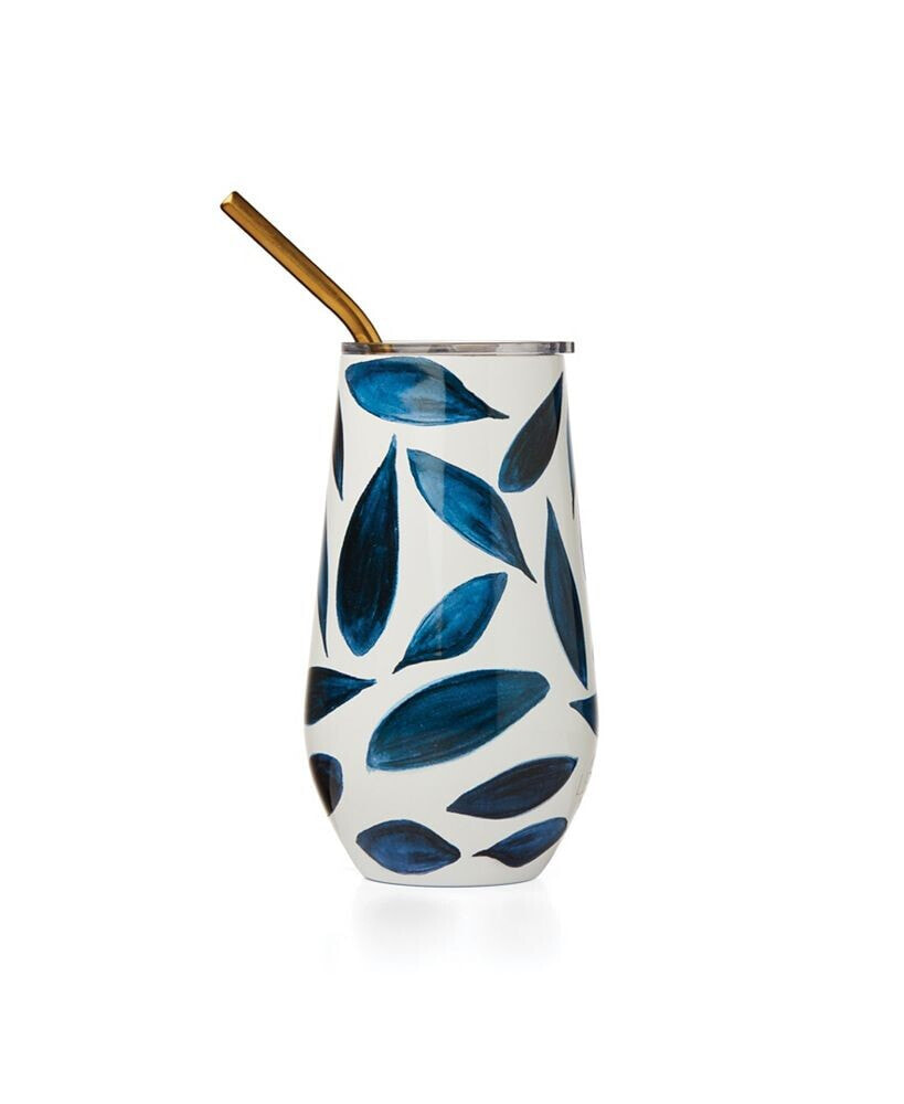 Lenox blue Bay Ikat Pattern Stainless Steel Wine Tumbler with Straw
