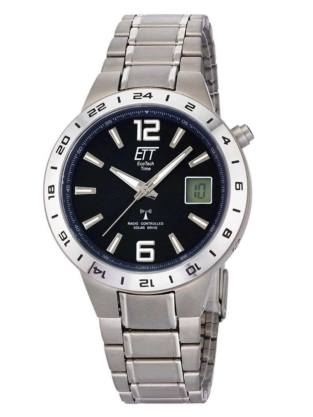 Мужские наручные часы с серебряным браслетом ETT EGT-11411-41M mens solar titanium radio controlled watch 40mm 5ATM