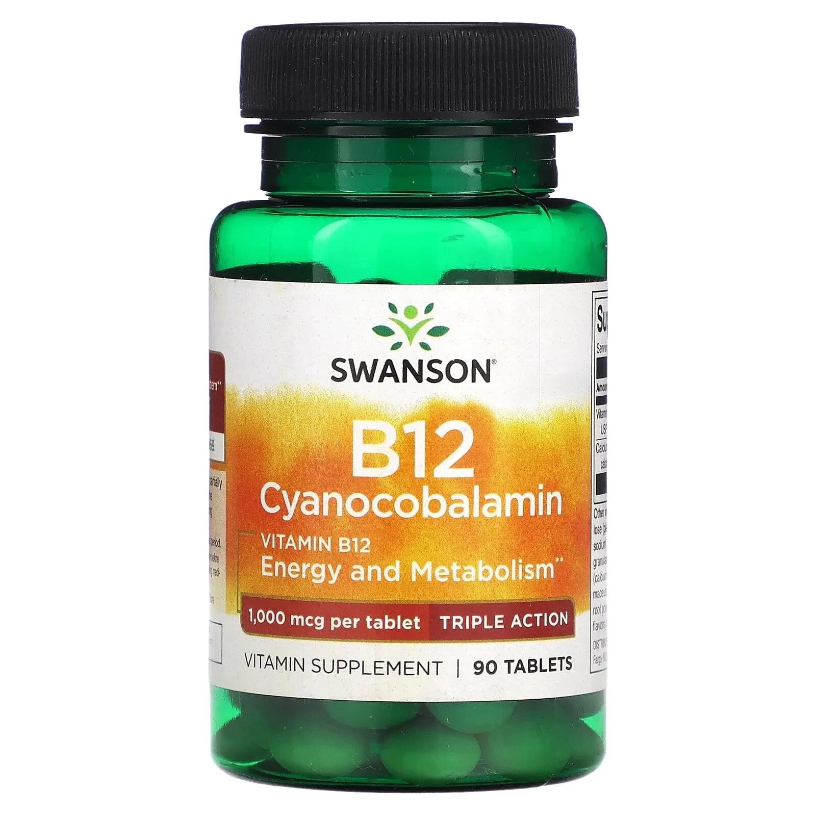 Vitamin B12 Cyanocobalamin, Triple Action, 1,000 mcg, 90 Tablets