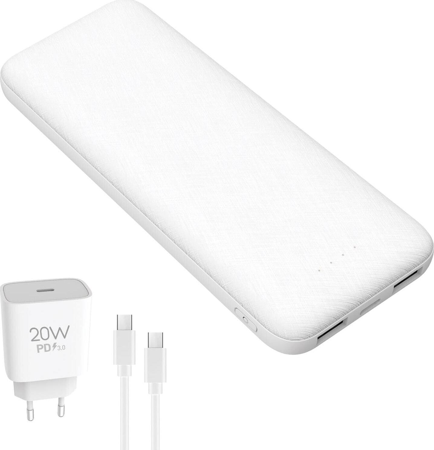 Powerbank Platinet Powerbank 10000mAh + ładowarka sieciowa 230V USB-C 20W + kabel USB-C -> USB-C 1m PLATINET biały (45998)