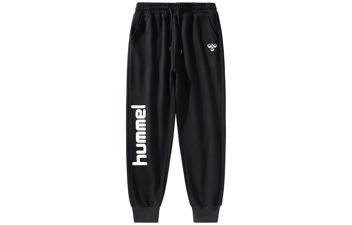 hummel 大字母印花Logo加厚加绒宽松束脚针织运动裤 男女同款 黑色 / Hummel logo D214PU366B